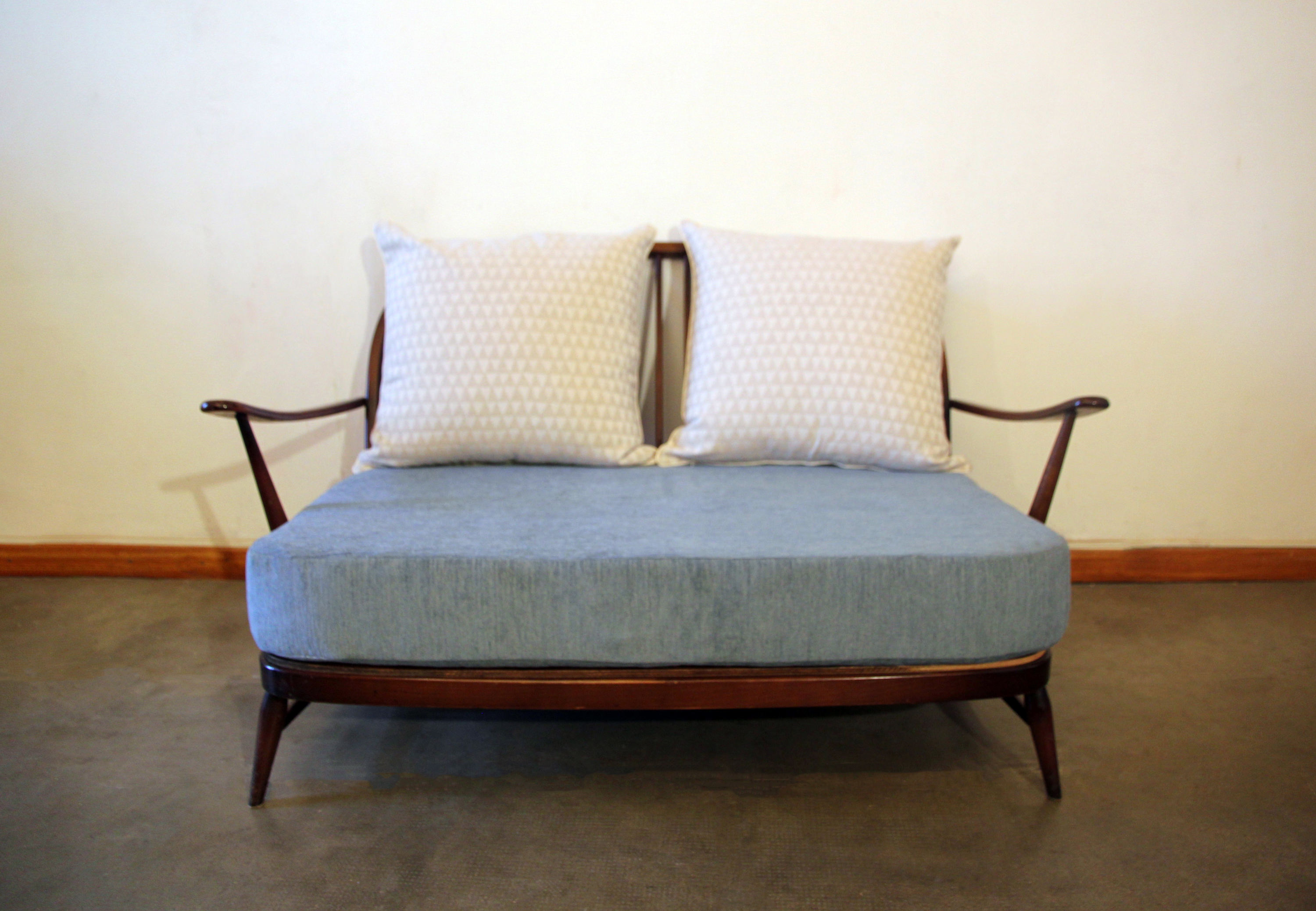 Ercol blue pastel sofa