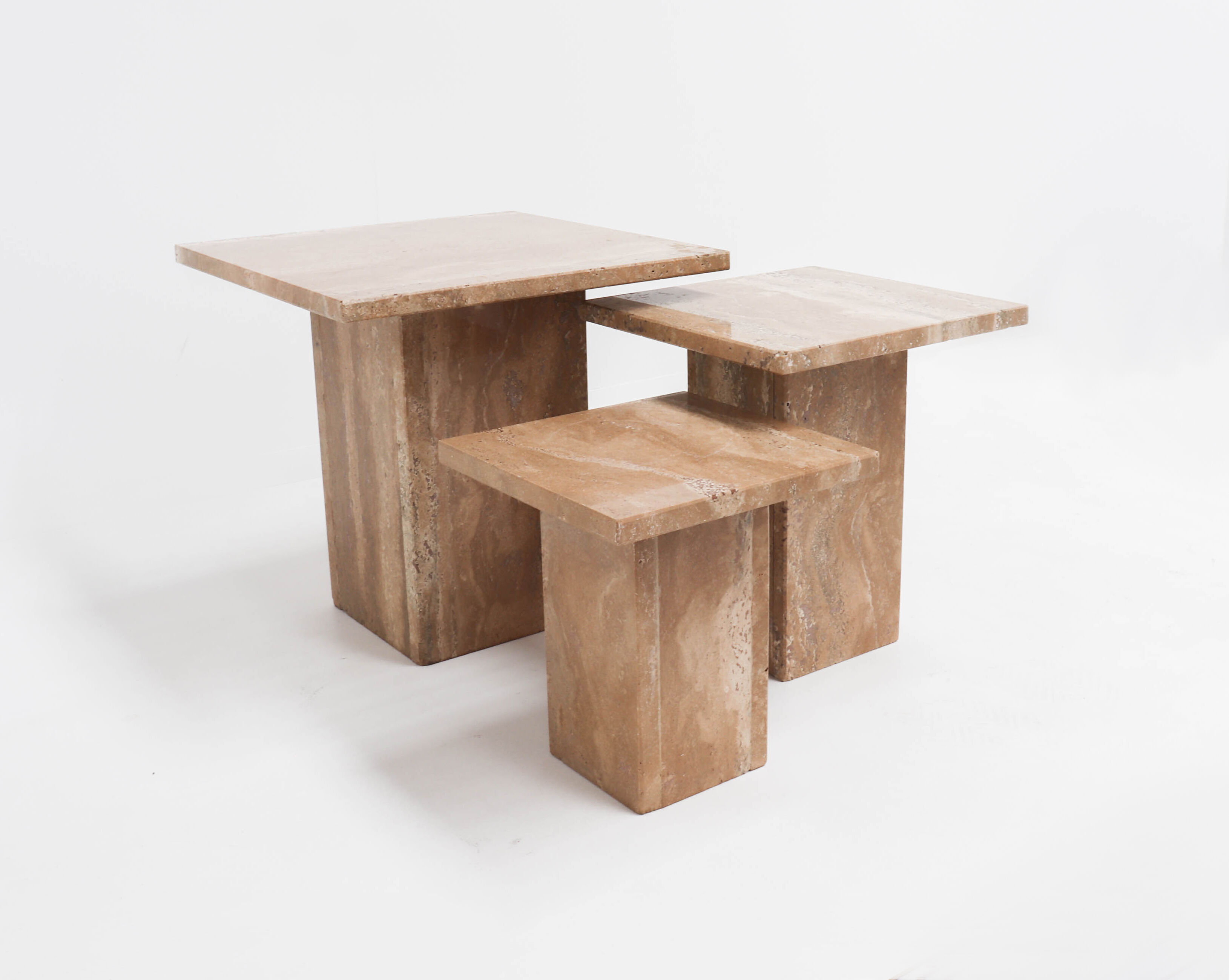 Set of mid century brown marble nesting tables