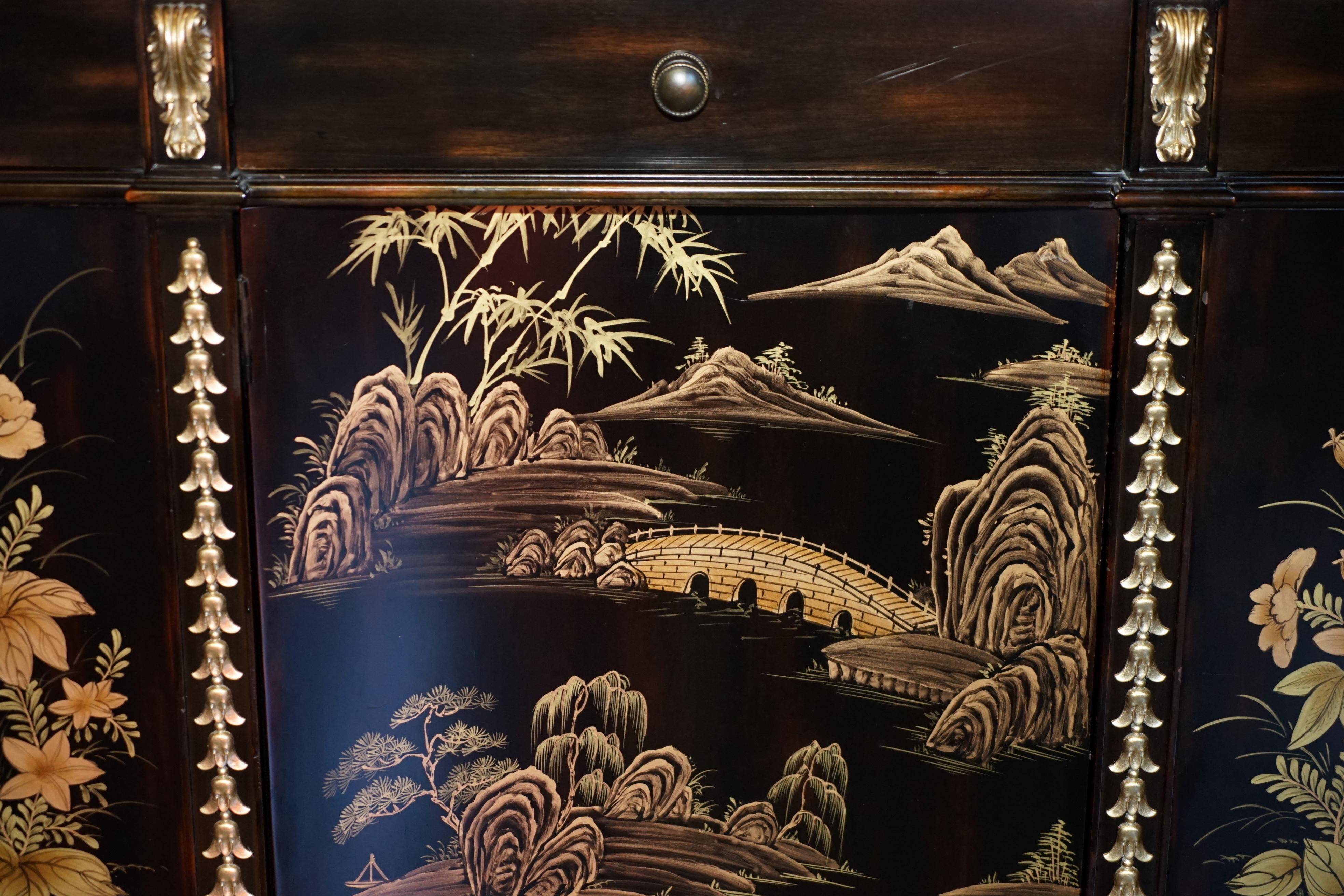 Contemporary Chinese buffet with a marble top and space for a mini-fridge.