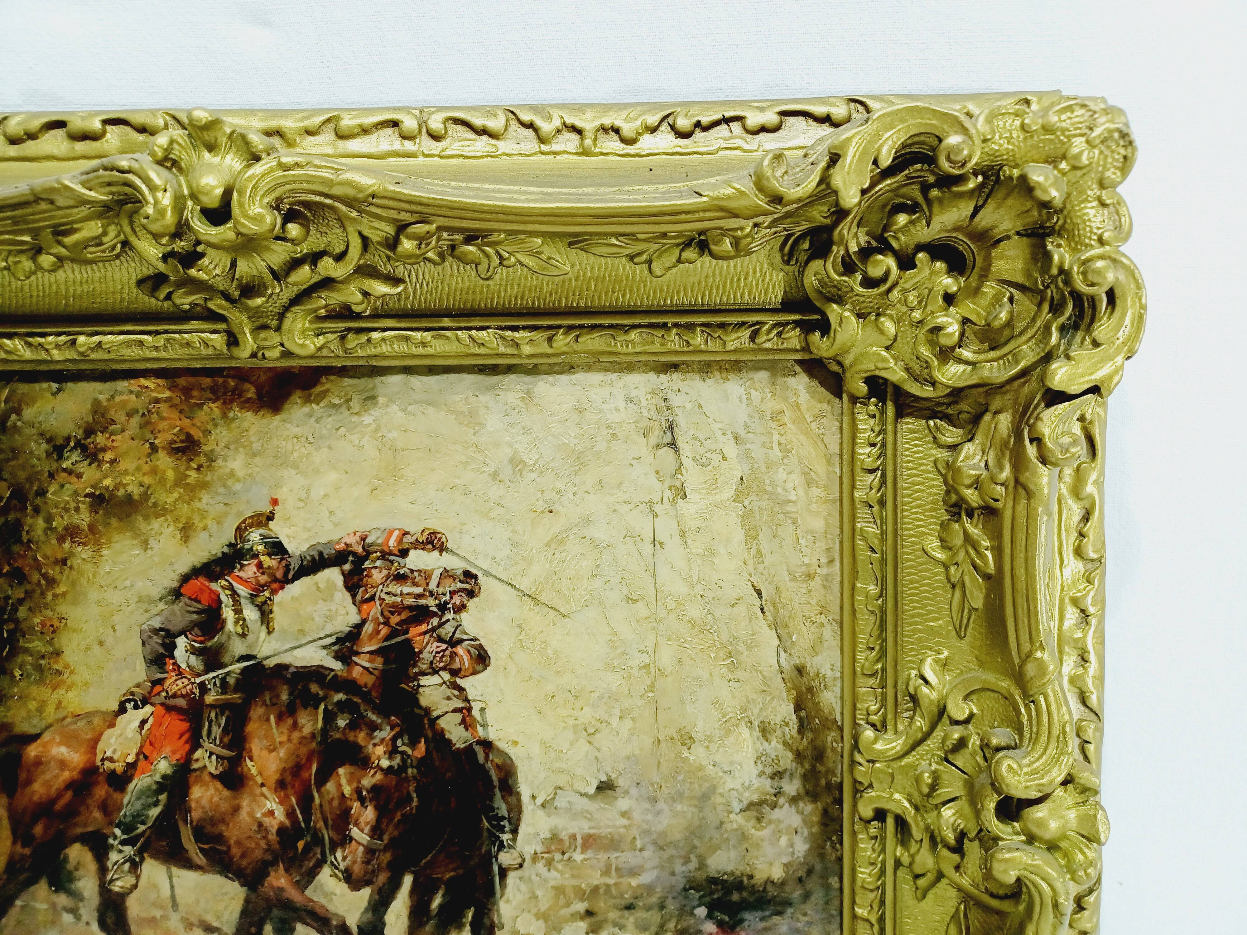 Wilfrid Constant Beauquesne -  Huile Sur Toile « Combat de cavaliers »