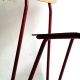 Rare pair of chairs in red tubular metal and wood  Vintage 1960