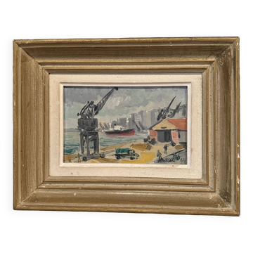 Huile sur toile par Charles Maillard le port de Nantes XXe