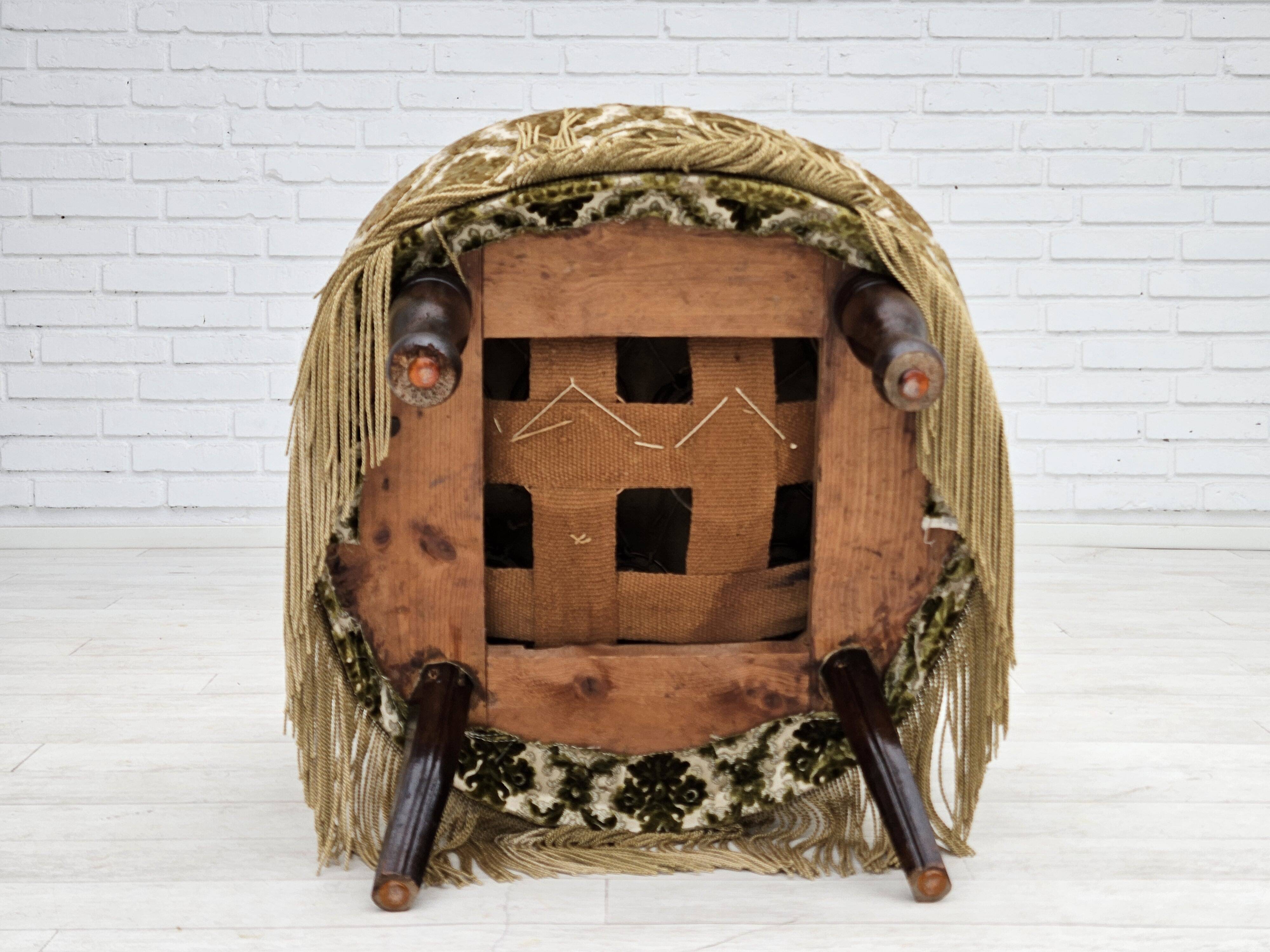 1950s, Danish lounge chair, furniture velour, ash wood legs.