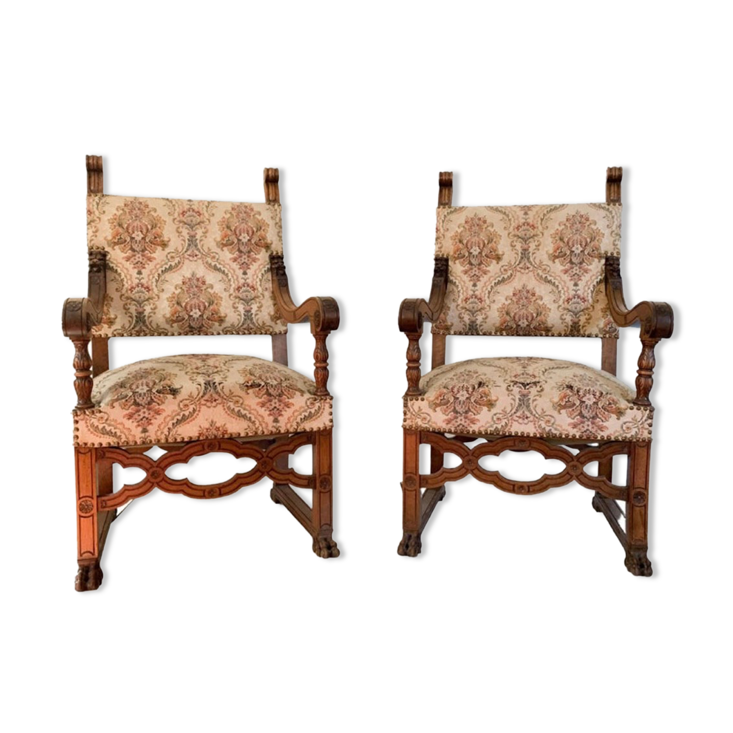 Pair of Neo-Renaissance armchairs, circa 1870