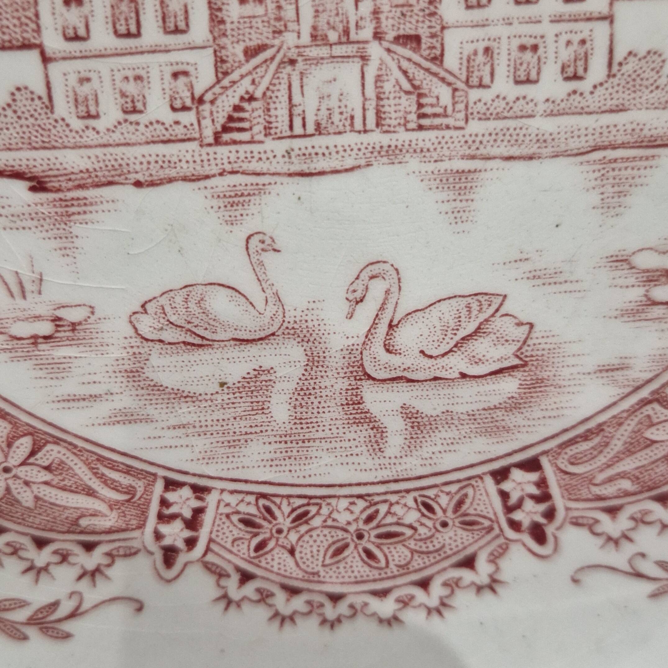 Large deep iron earth plate or small old round hollow dish Moulin des loups Dentelle model