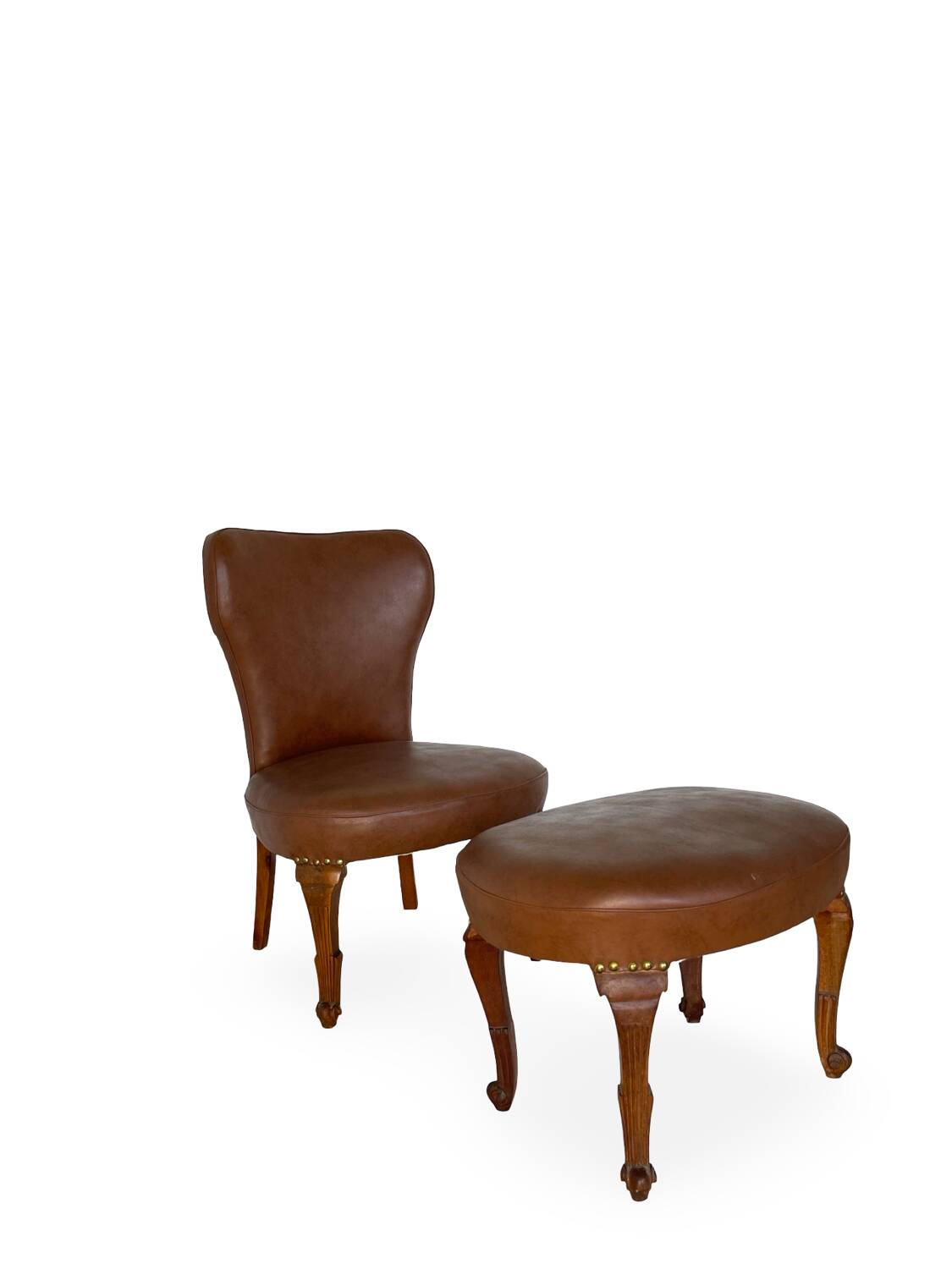 Ensemble de chaises d'appoint et tabouret pour pied, années 1950.