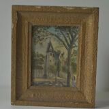 Painting on panel Chateau signed