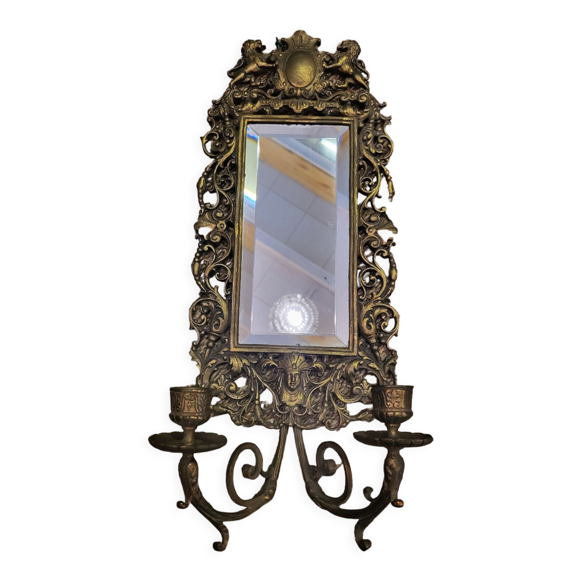 Miroir bougeoirs en bronze 18x46cm