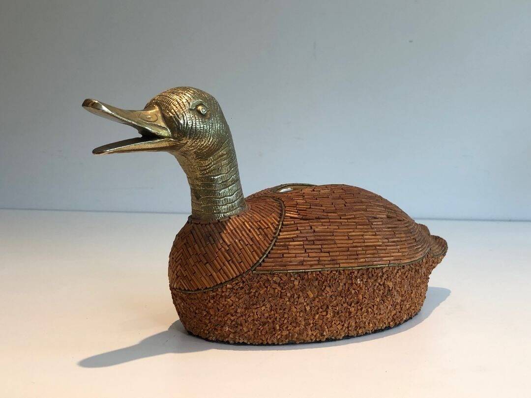 Ceramic and Brass Duck Catchall, Tarzia Firenze, Italian Work,