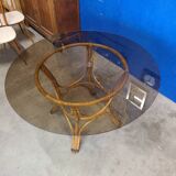 70's smoked glass and rattan table