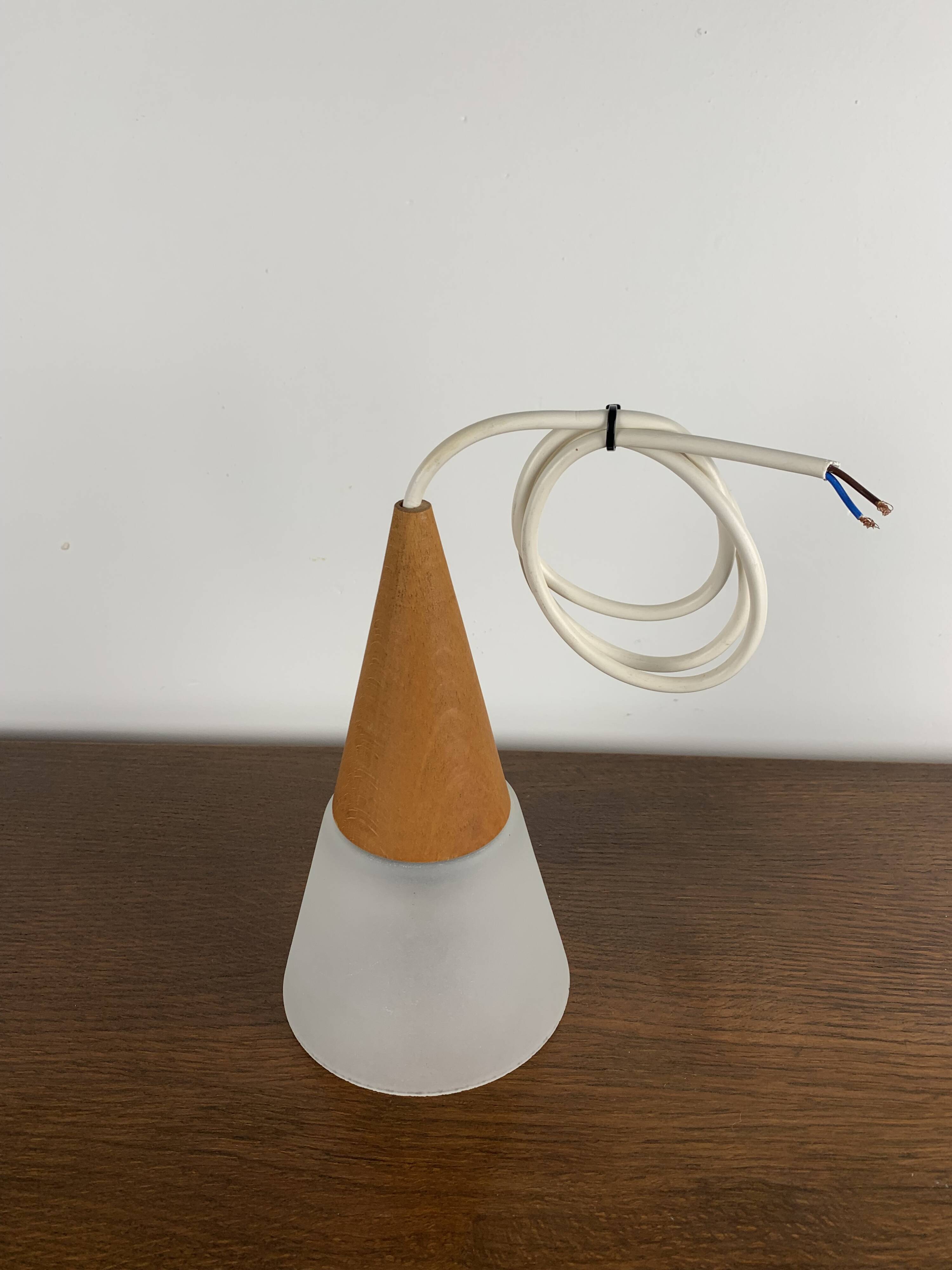Glass and teak pendant light, es horn danmark
