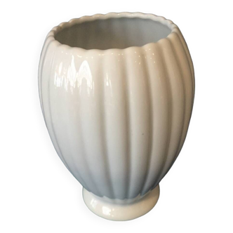 Very decorative groved limoges porcelain white vase