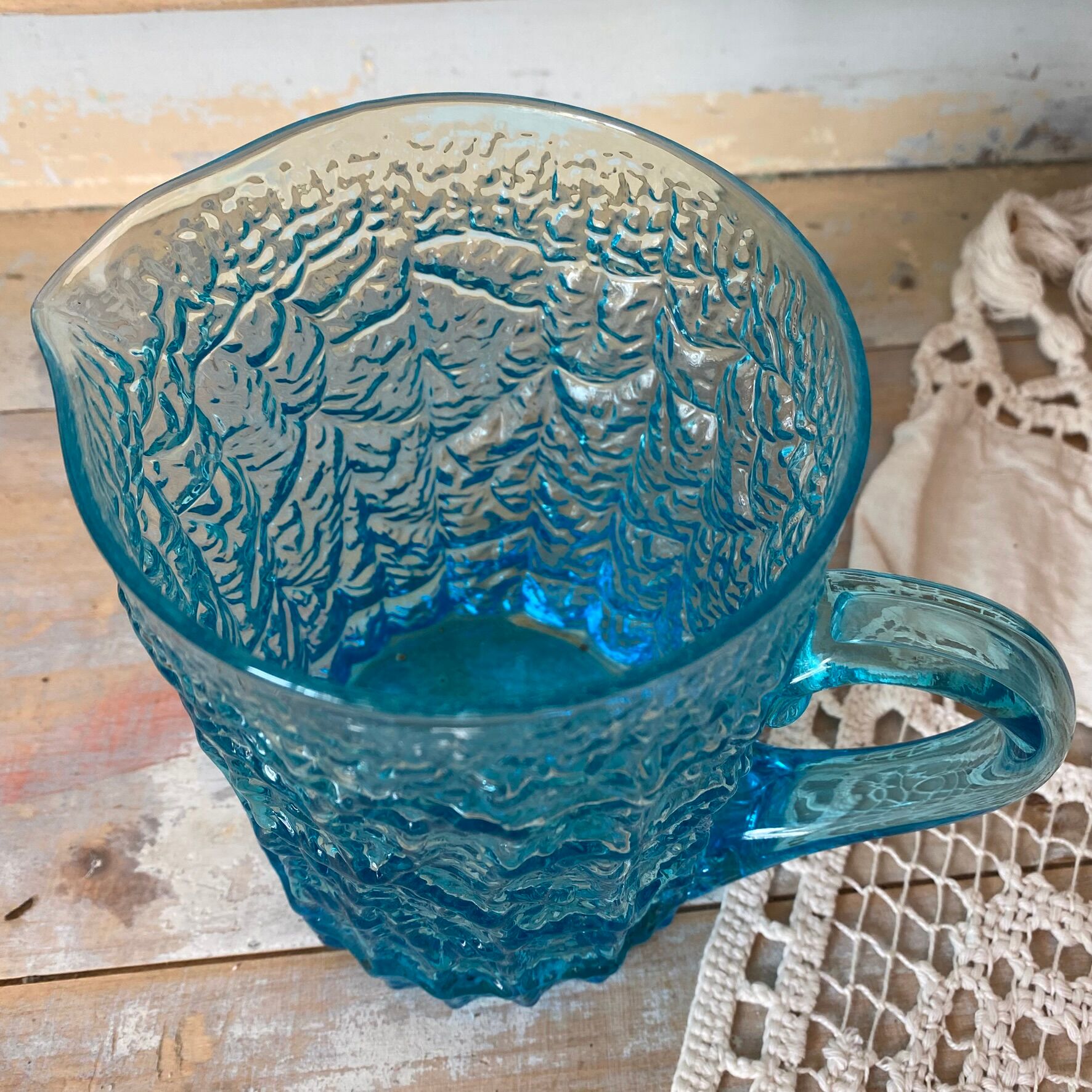 Coloured glass jug, embossed, 1970s