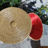 Trash in straw, inside Red satin, vintage 70's