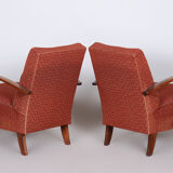 Pair of red czech artdeco beech armchairs by jindrich halabala, up zavody, 1930s