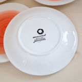 4 plates signed ceramiche italia white and coral round decoration