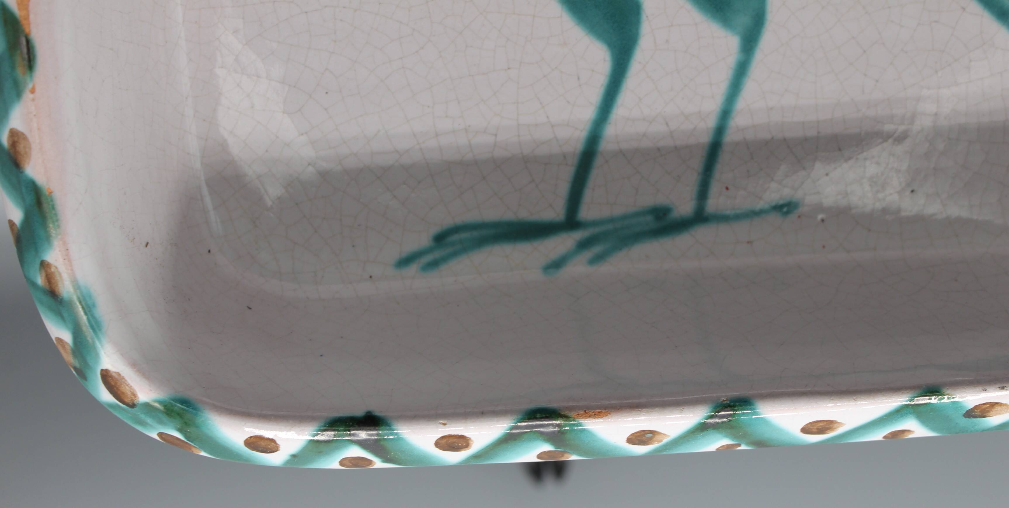 Large vintage ceramic dish depicting a bird - robert picault