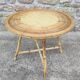 Round coffee table vintage rattan and vinyl braided straw way