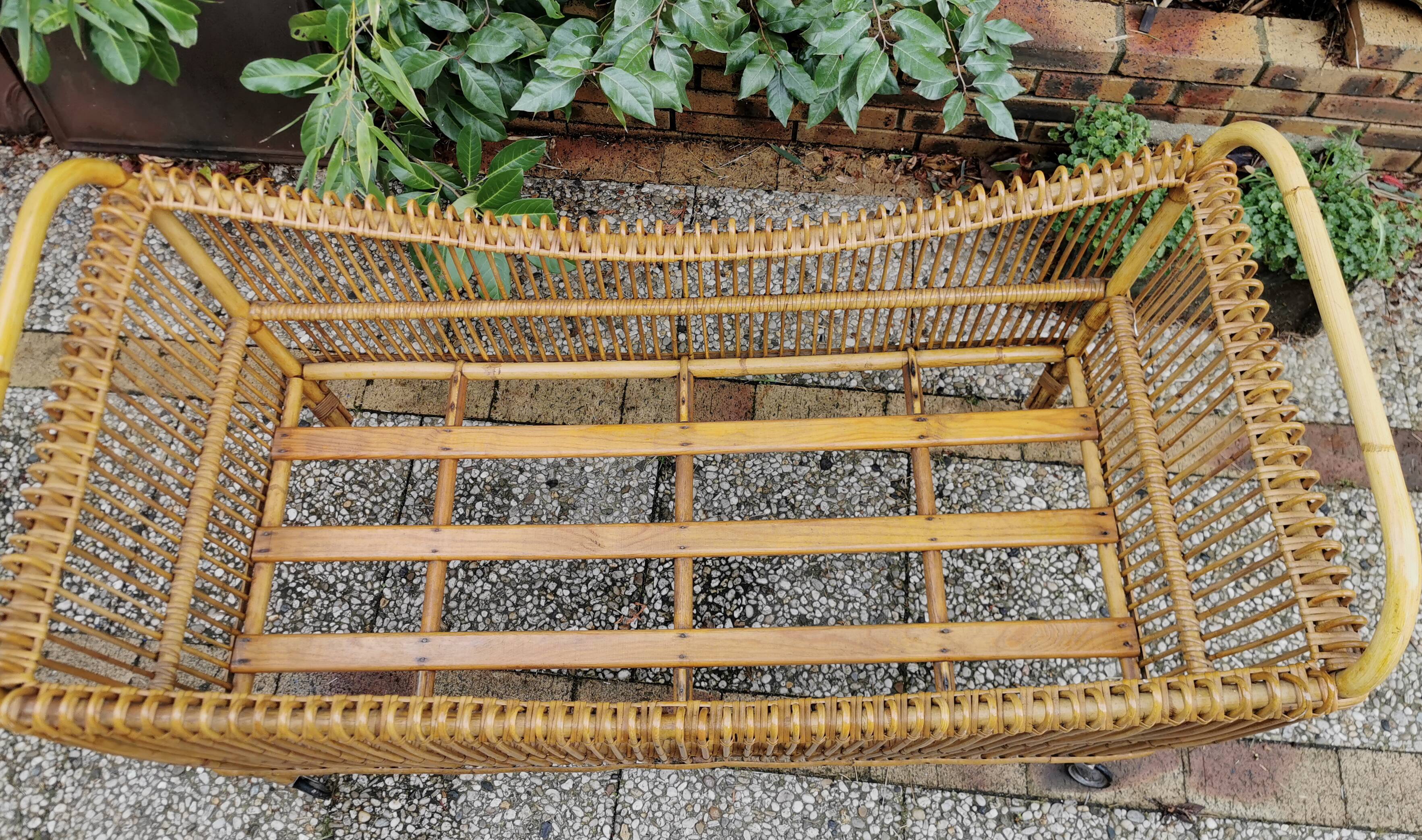 Rattan crib on wheels, 50s/60s