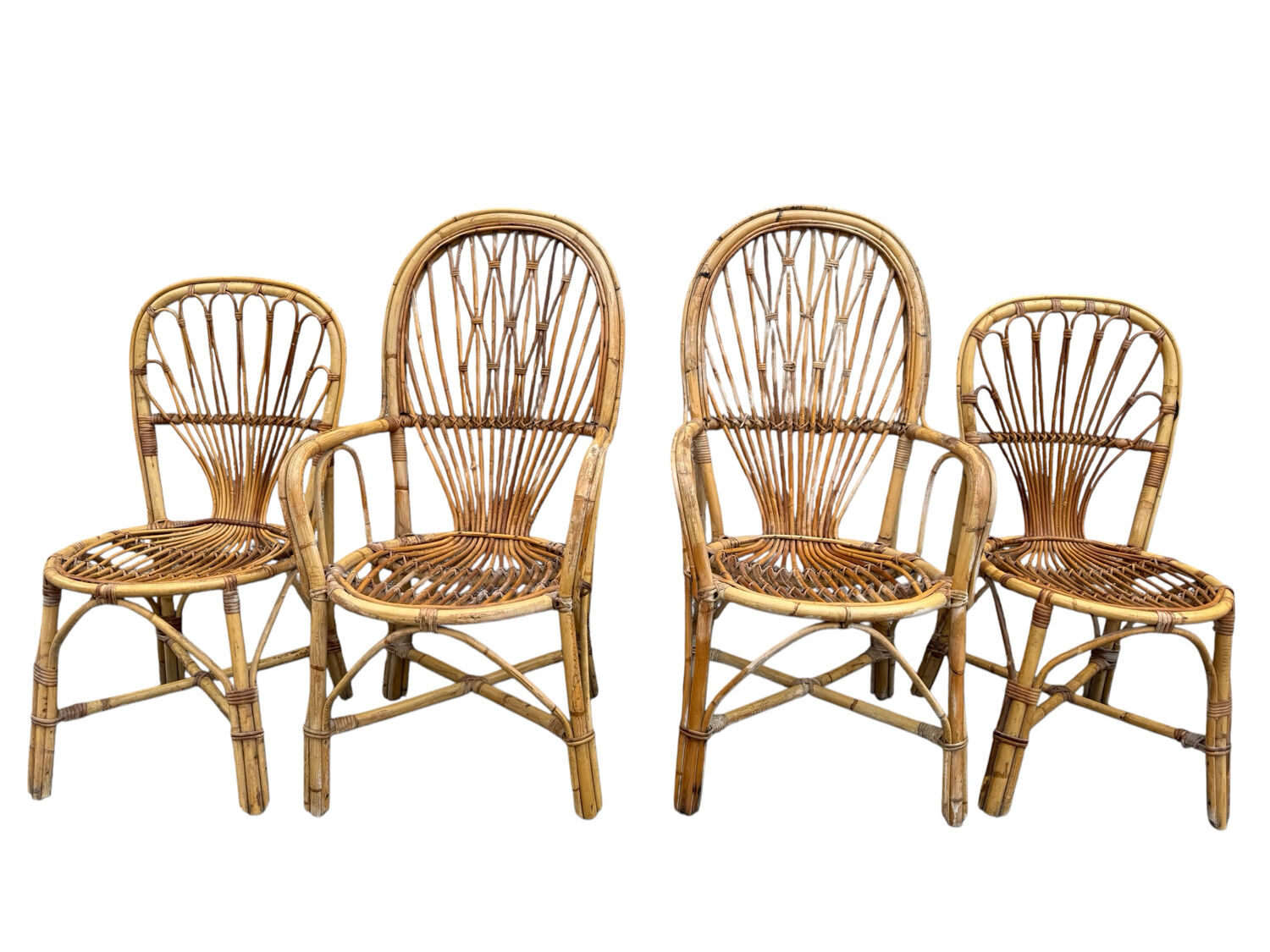 Rattan set of Provençal armchair and chair from the 60s