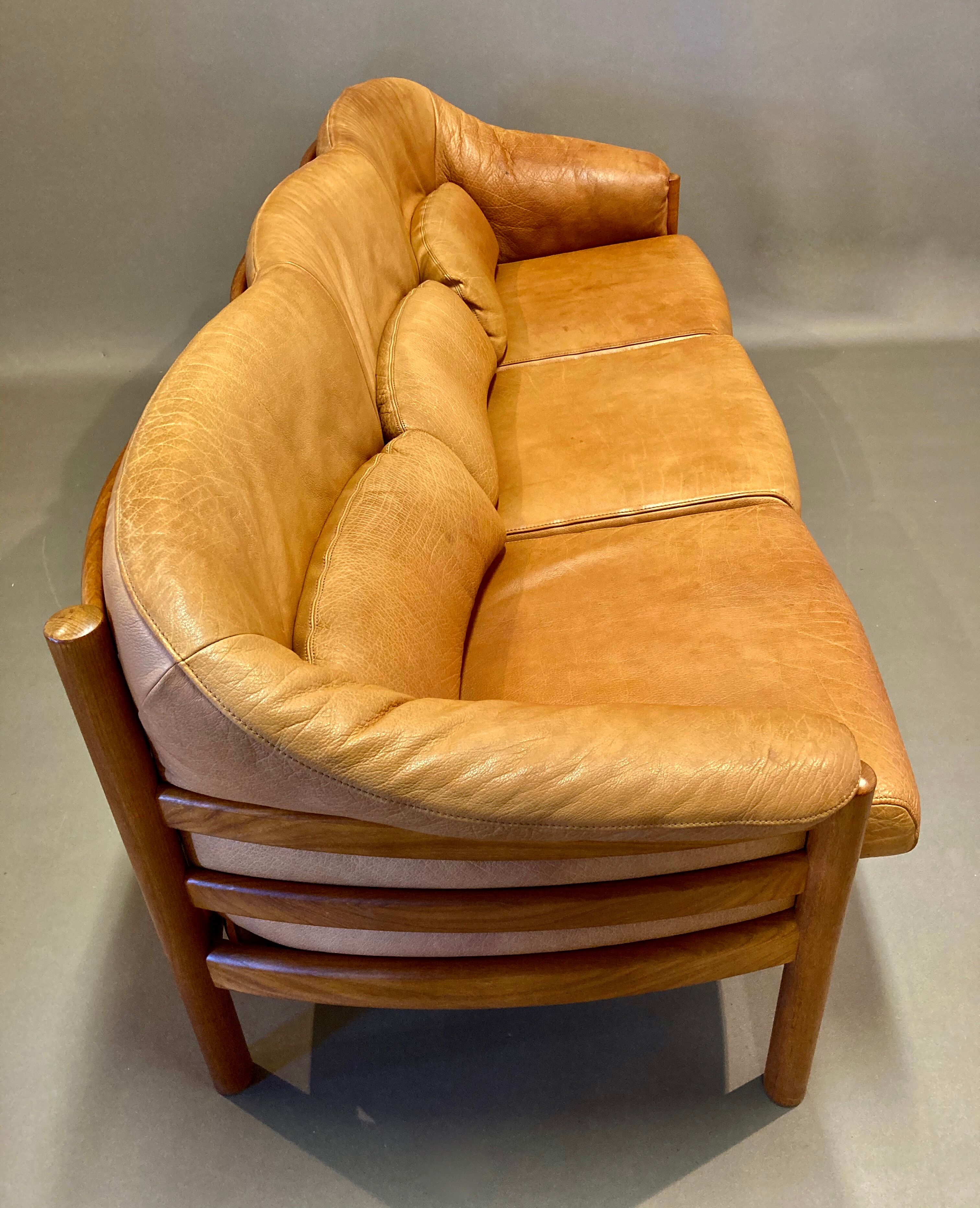 Teak and leather sofa scandinavian design 1960
