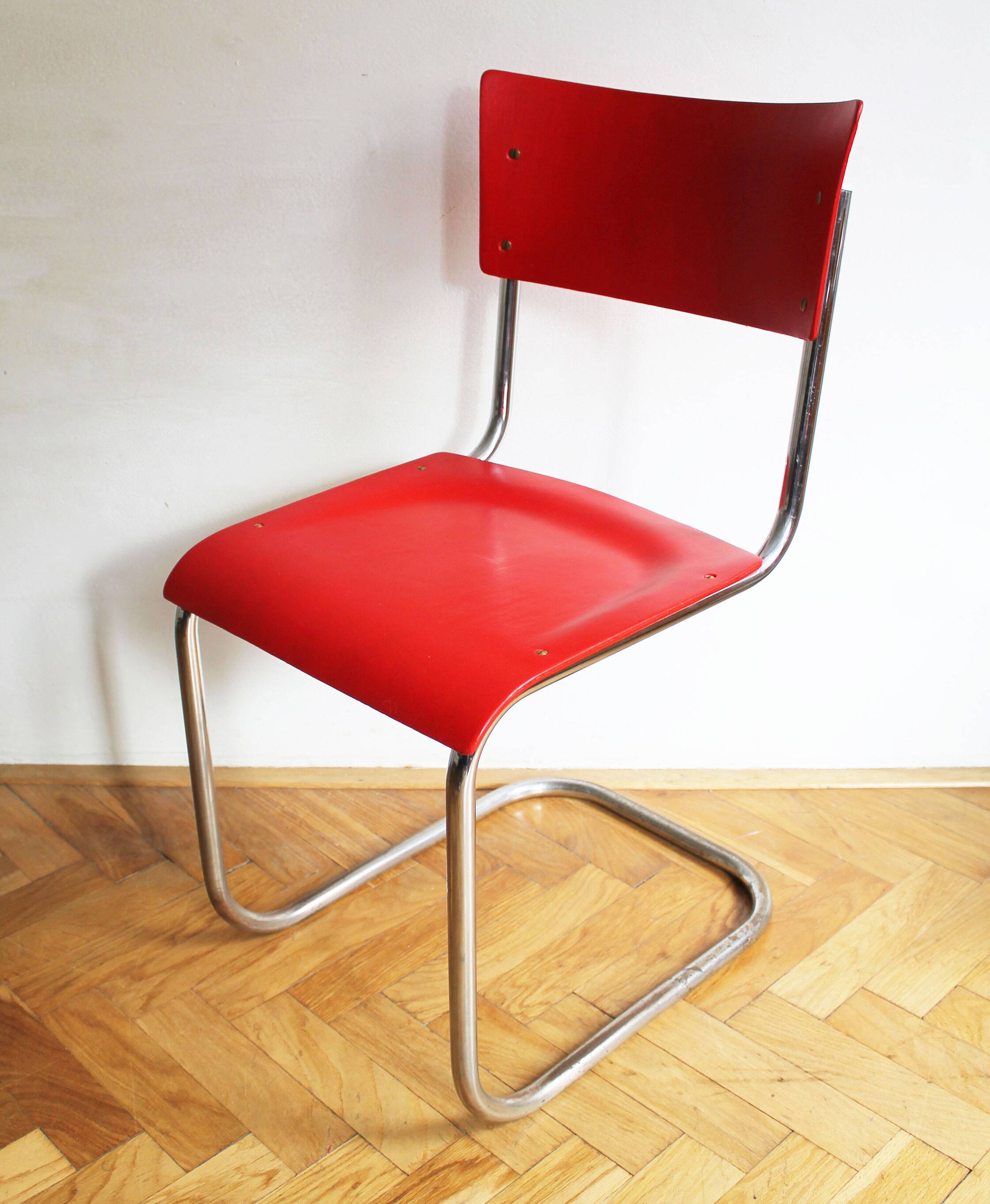 Bright Red 1950's Modernist cantilevered Chair