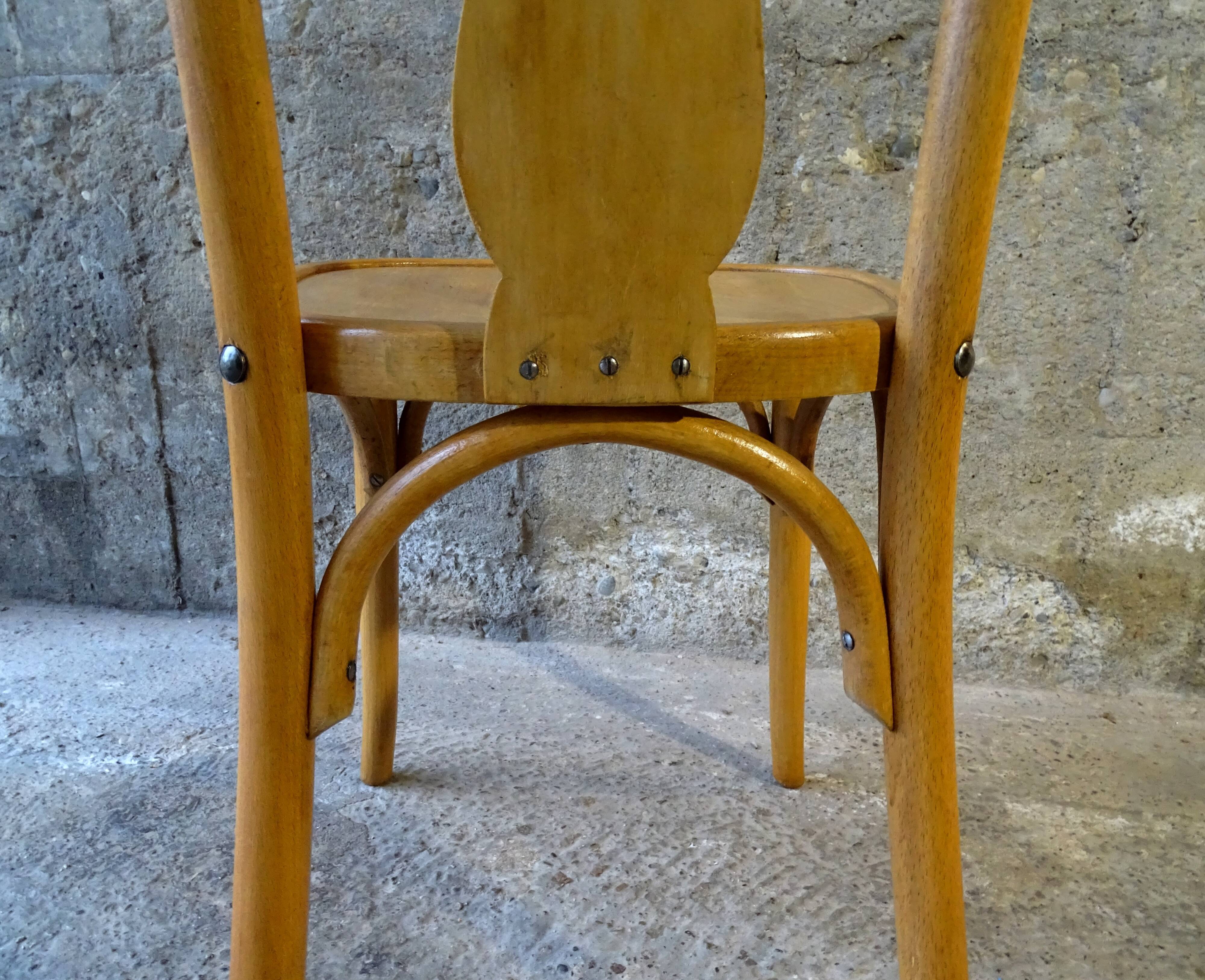 Vintage wood-curved bistro chair 1960