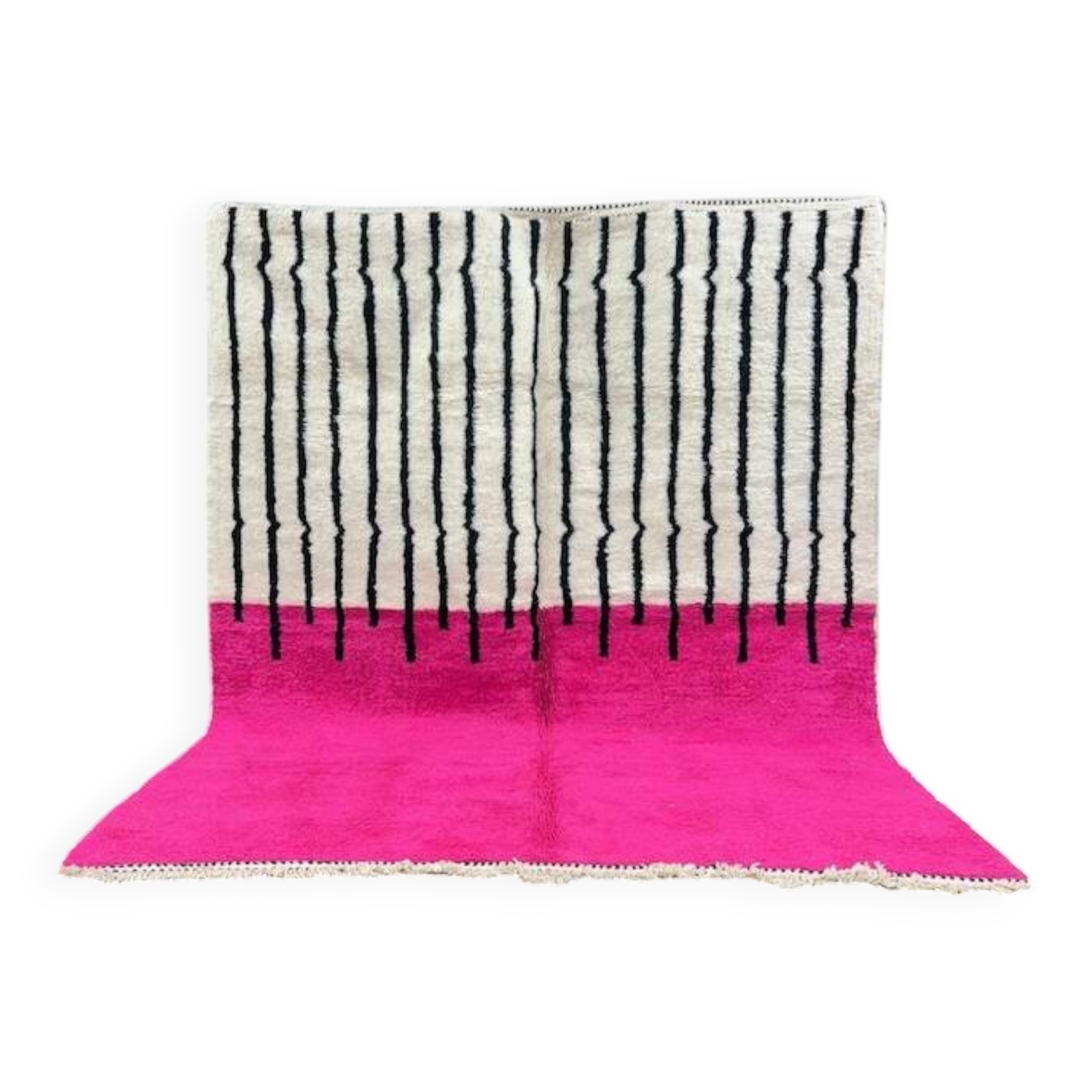 Tapis marocain en laine naturelle écru à motifs géométriques 250cmx150cm