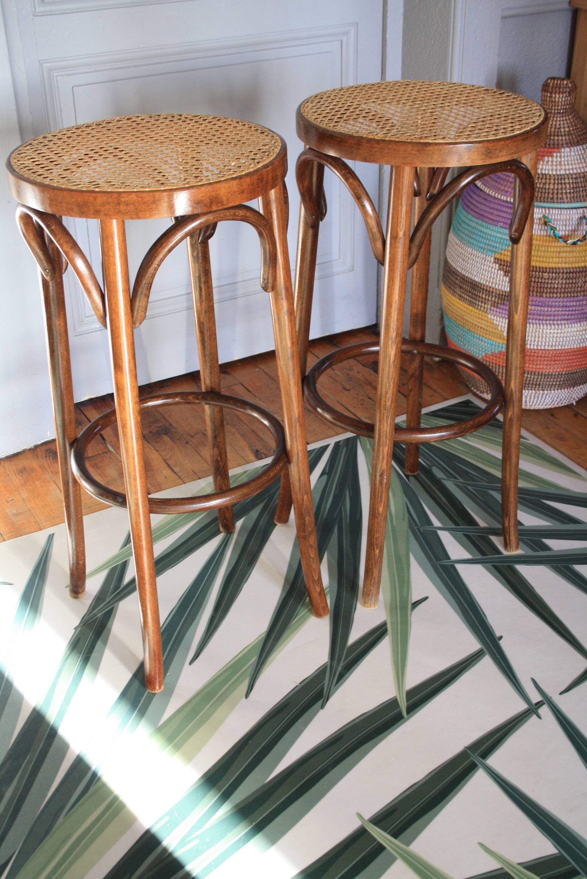 high cane and wood stool
