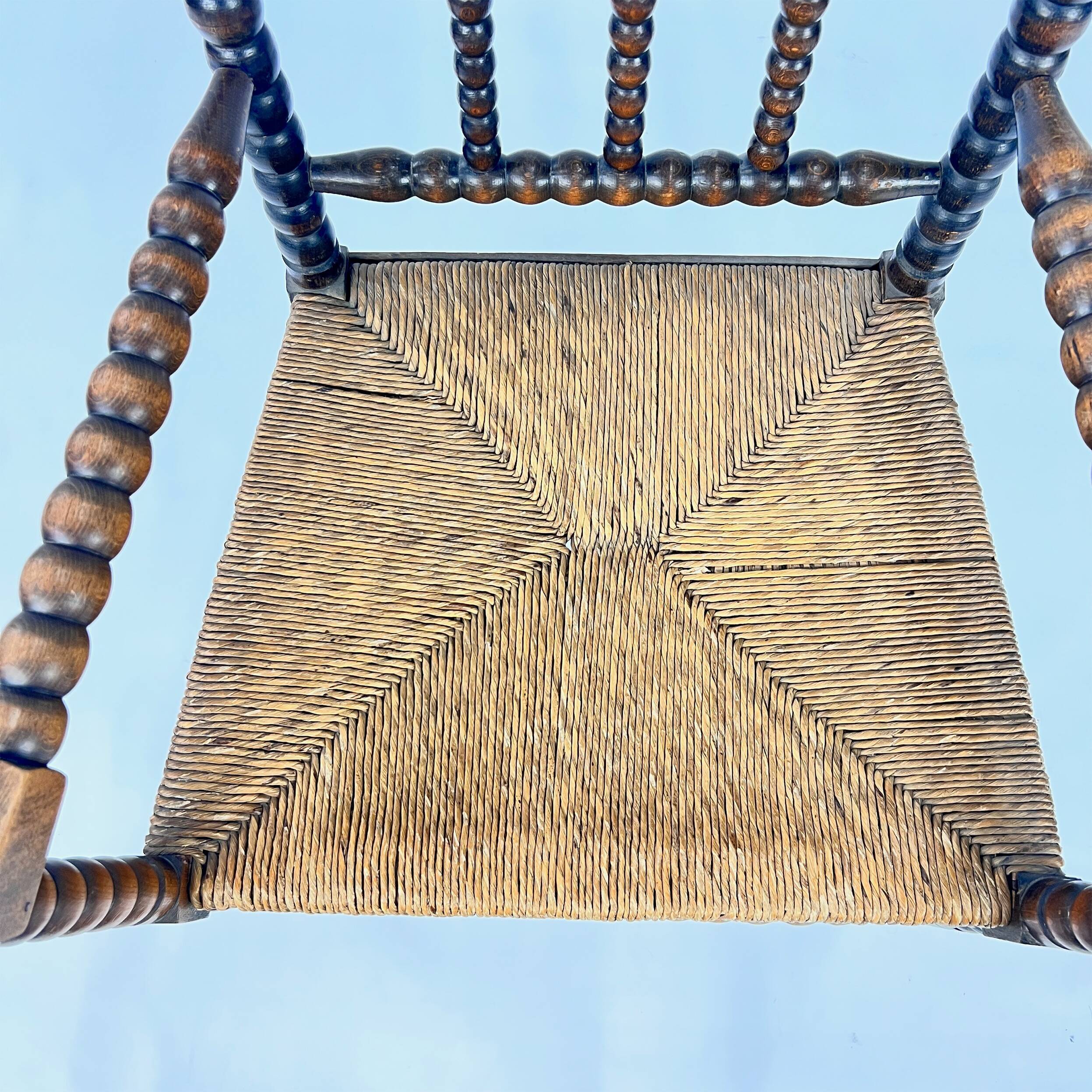 Stained beechwood bobbin armchair in jacobean style, 1900s