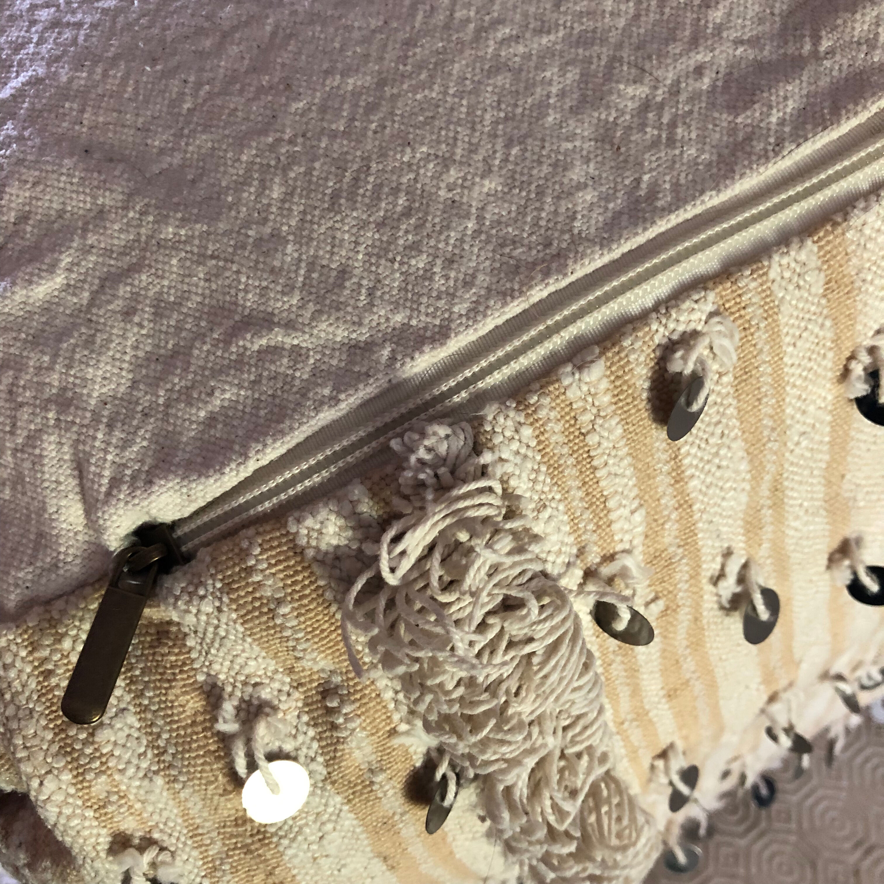 Moroccan pouf fabrics white and sequins