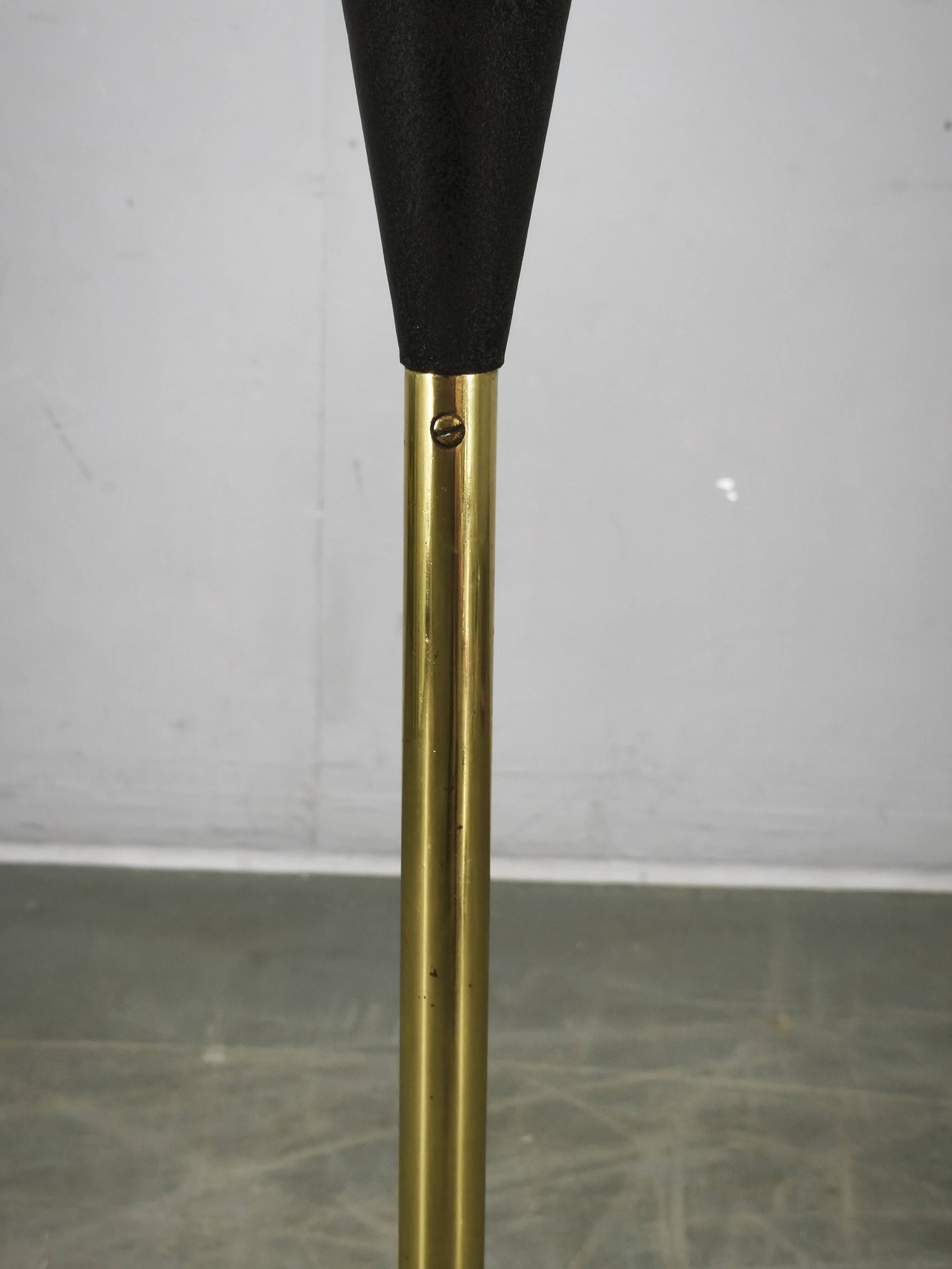 1960s Lidokov Space Age Brass and Opaline Glass Floor Lamp