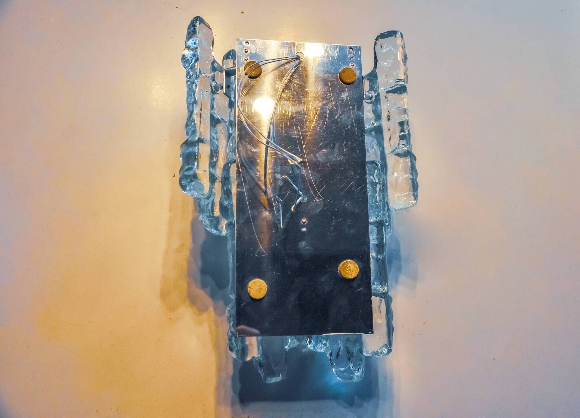 "Glaçon" wall lamp by JT Kalmar frosted glass Austria 1970