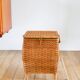 Little rattan worker, vintage green fabric interior, 1960
