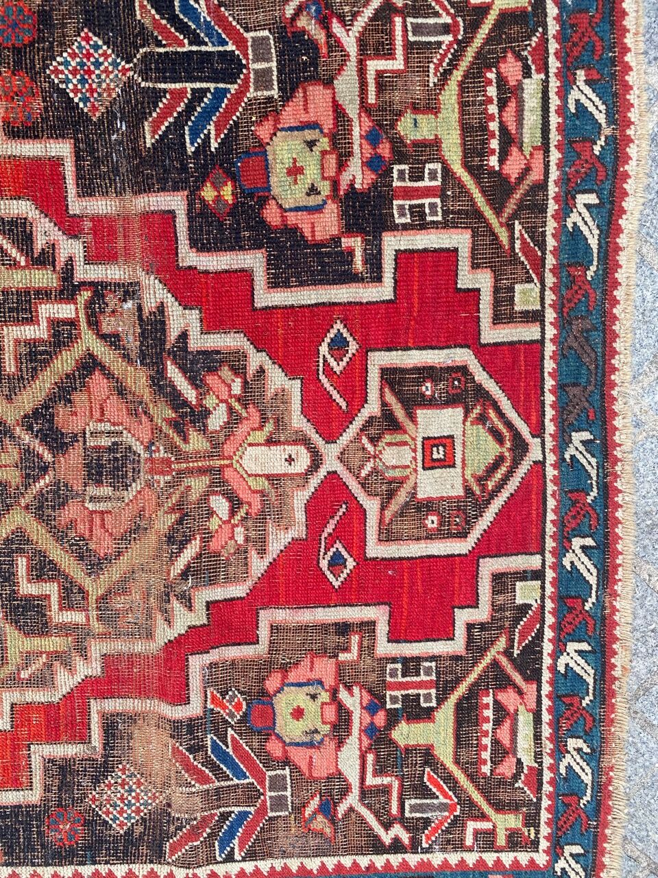 Ancient Caucasian carpet Karabakh handmade 115x270 cm