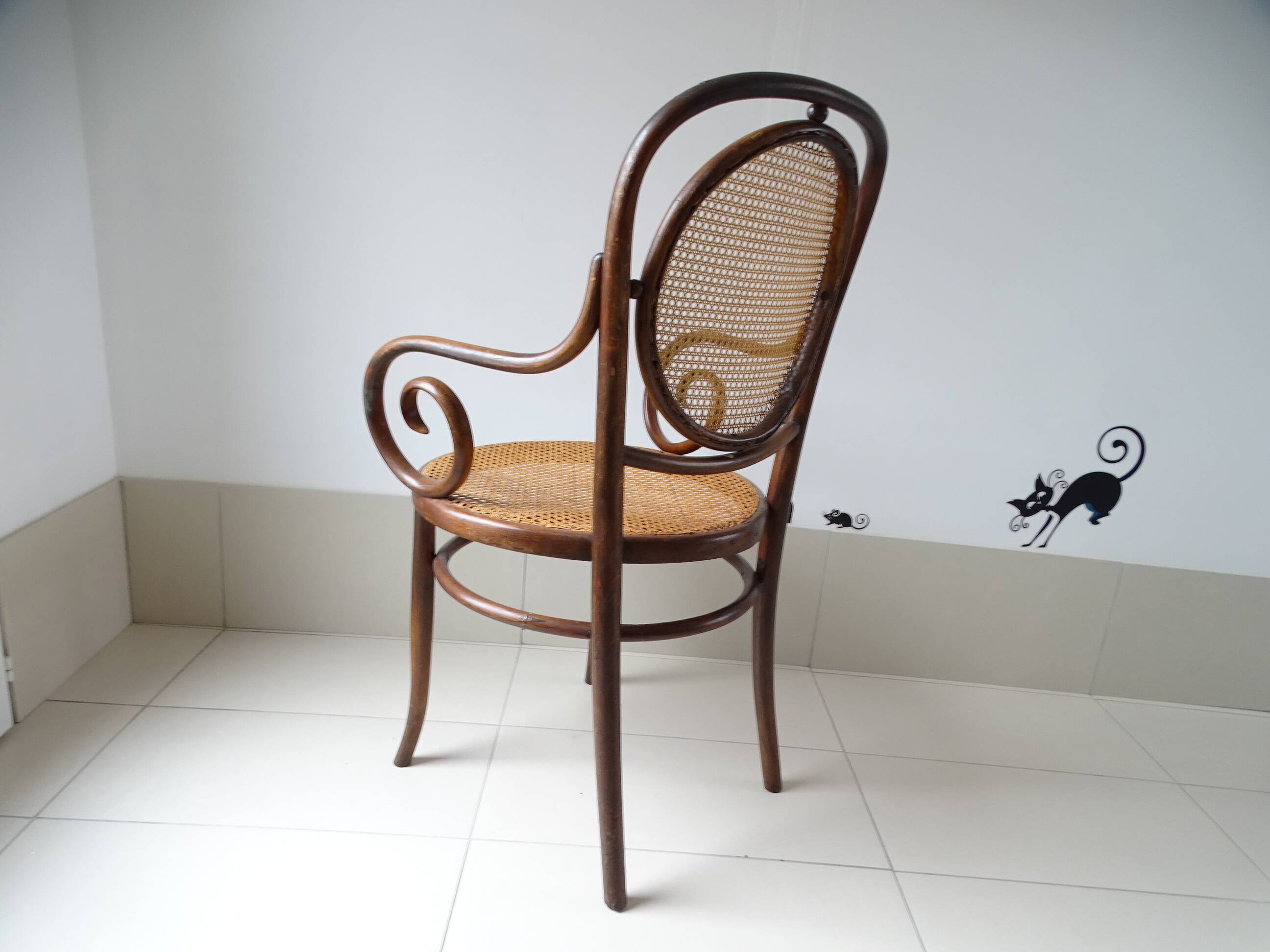 Fauteuil Fischel assise et dossier canné bois courbé
