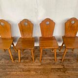 Série de 4 chaises bistrot rustique brutaliste en bois clair