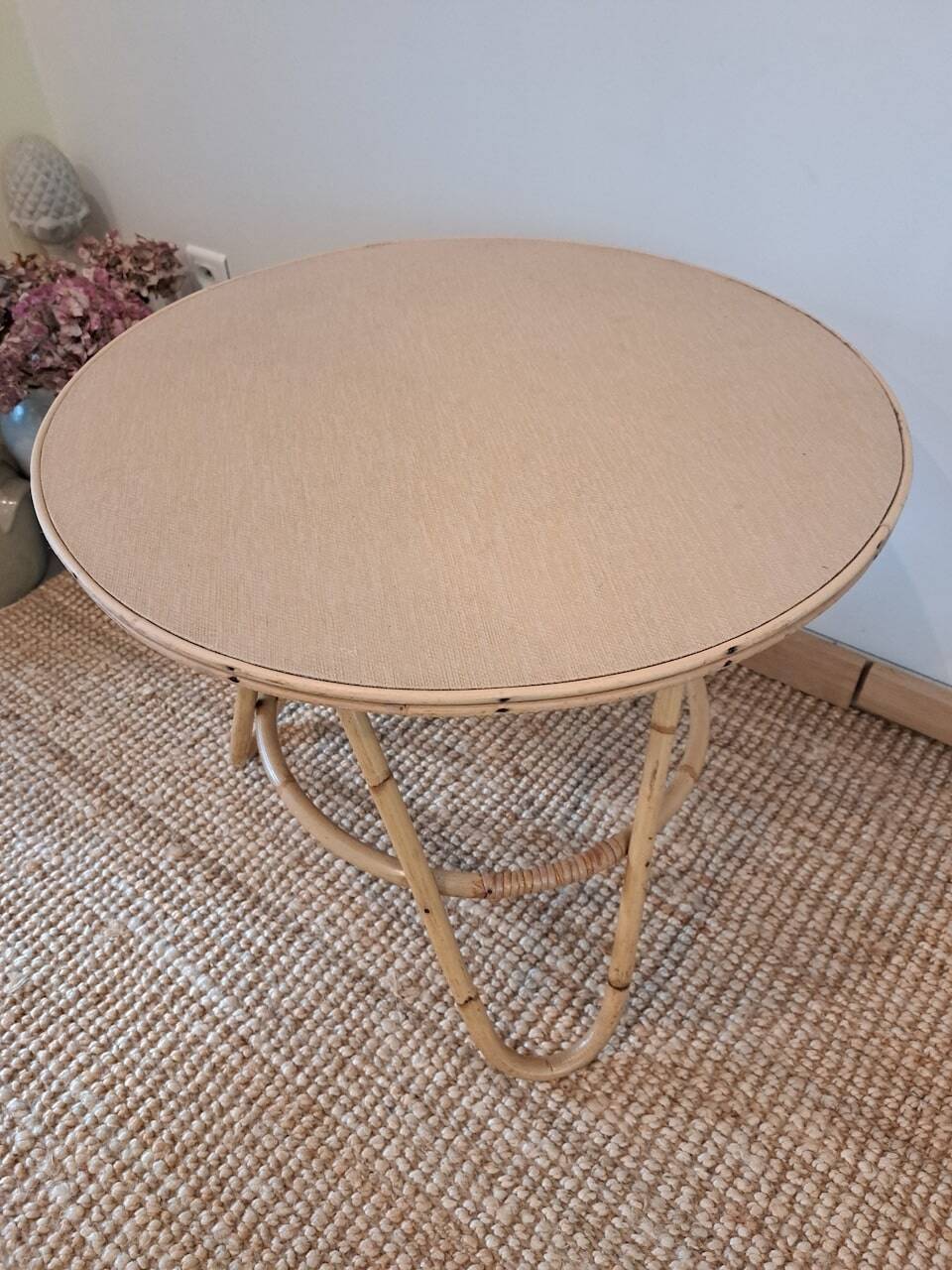 Vintage round bamboo and rattan table