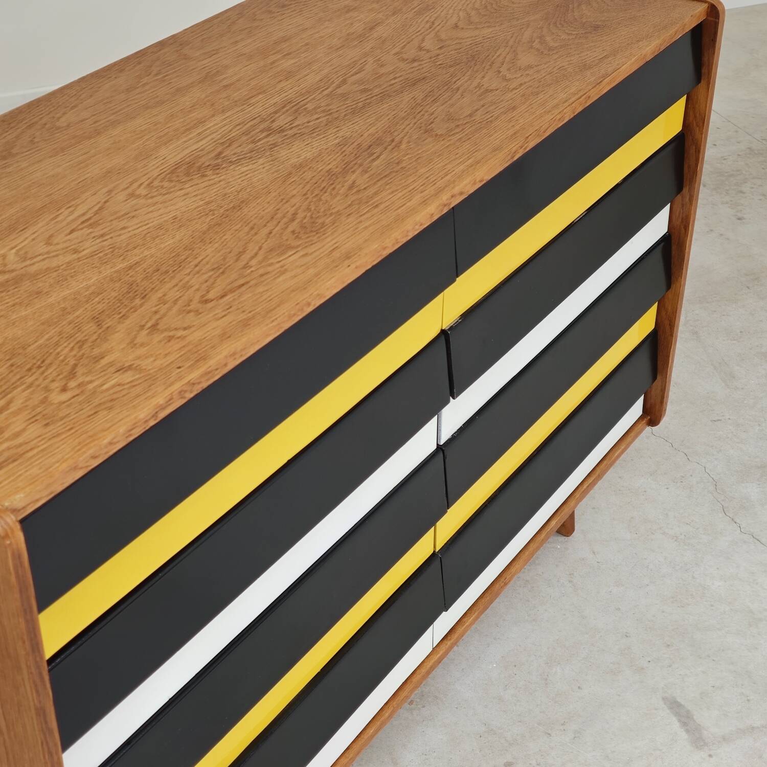 U453 yellow 8-drawer wooden sideboard by Jiri Jiroutek for Interier Praha 1960