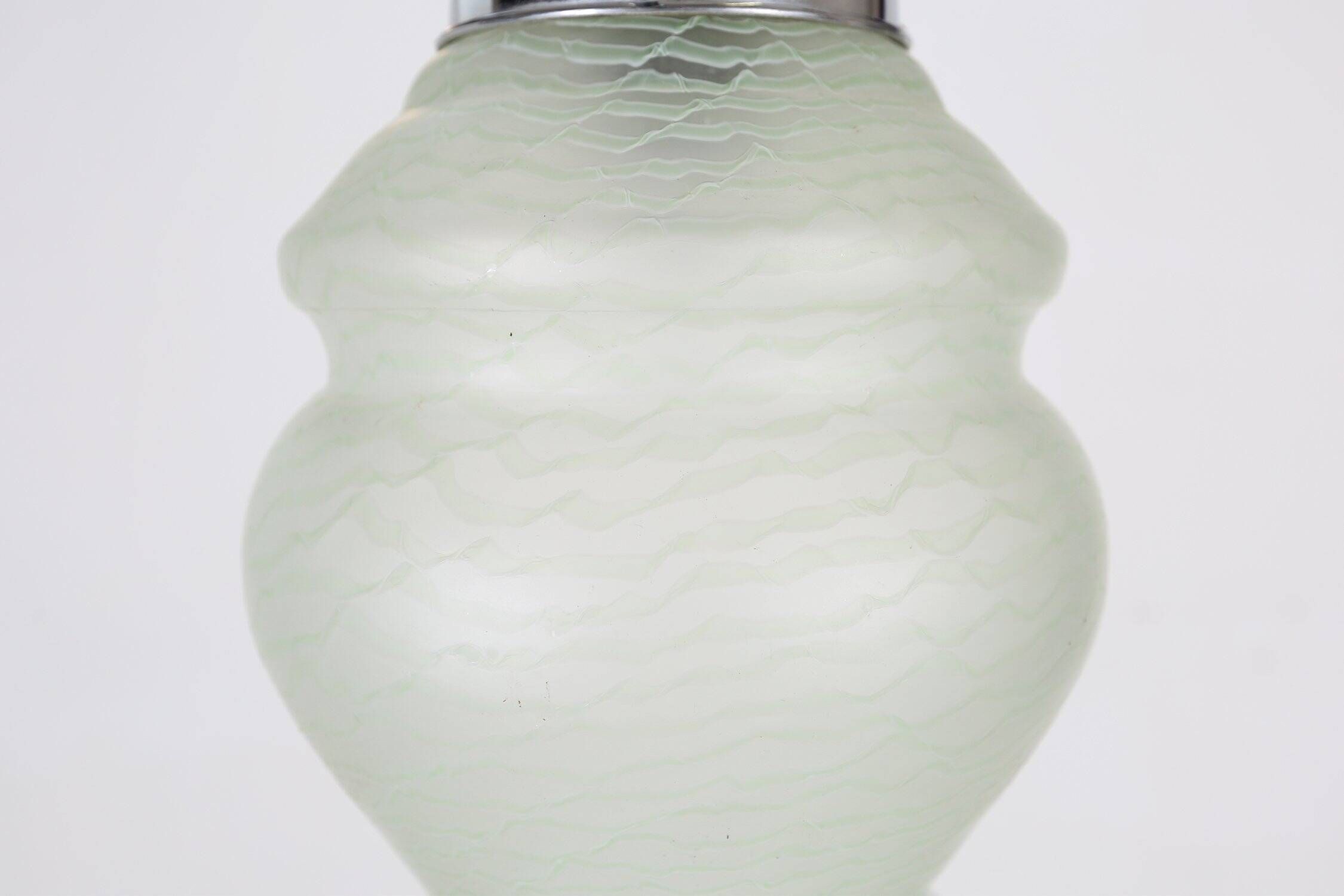 French Art Deco Pendant Lamp with Green Glass Shade, 1940