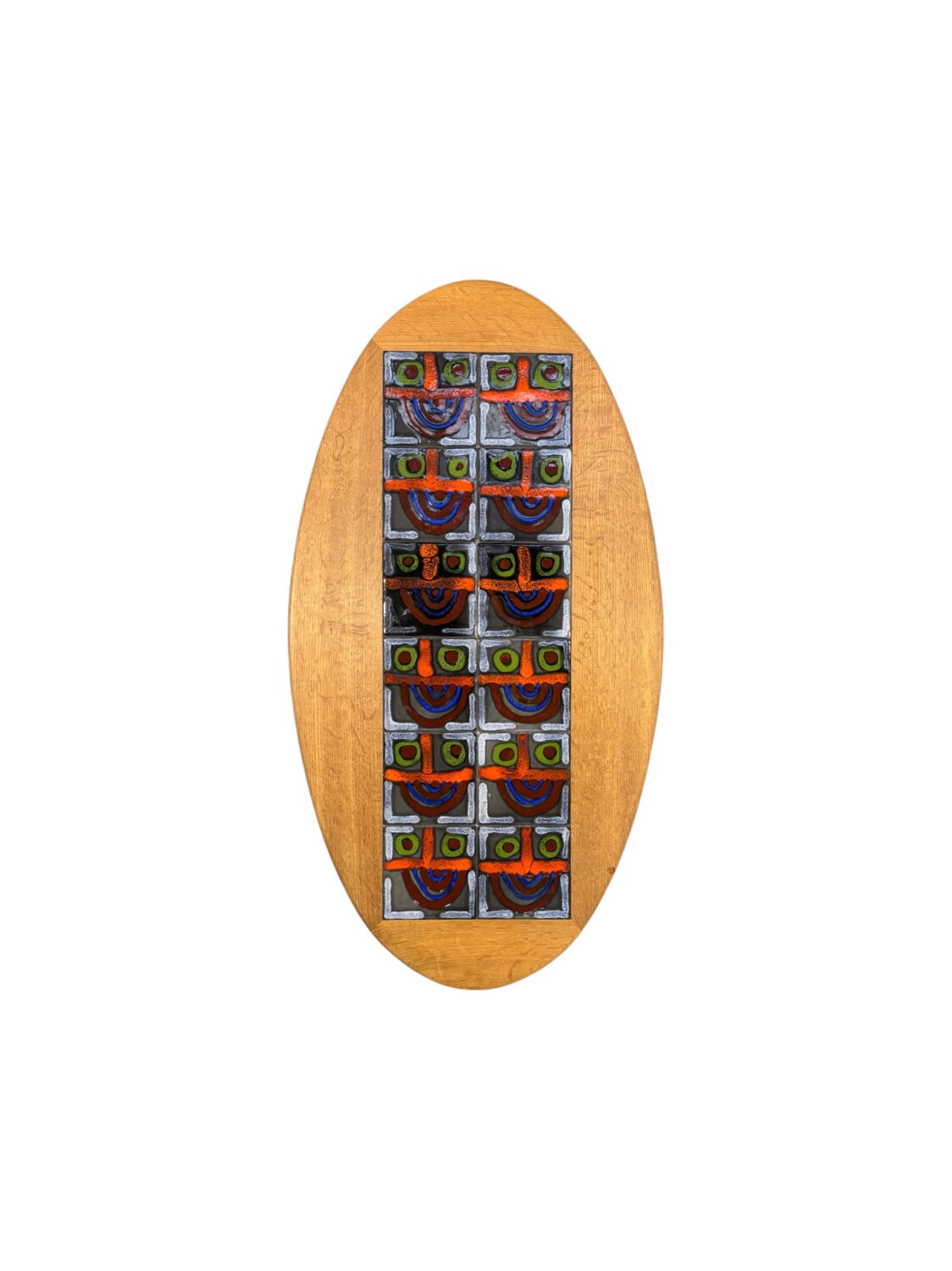 Oval coffee table in oak and ceramic by Guillerme & Chambron for