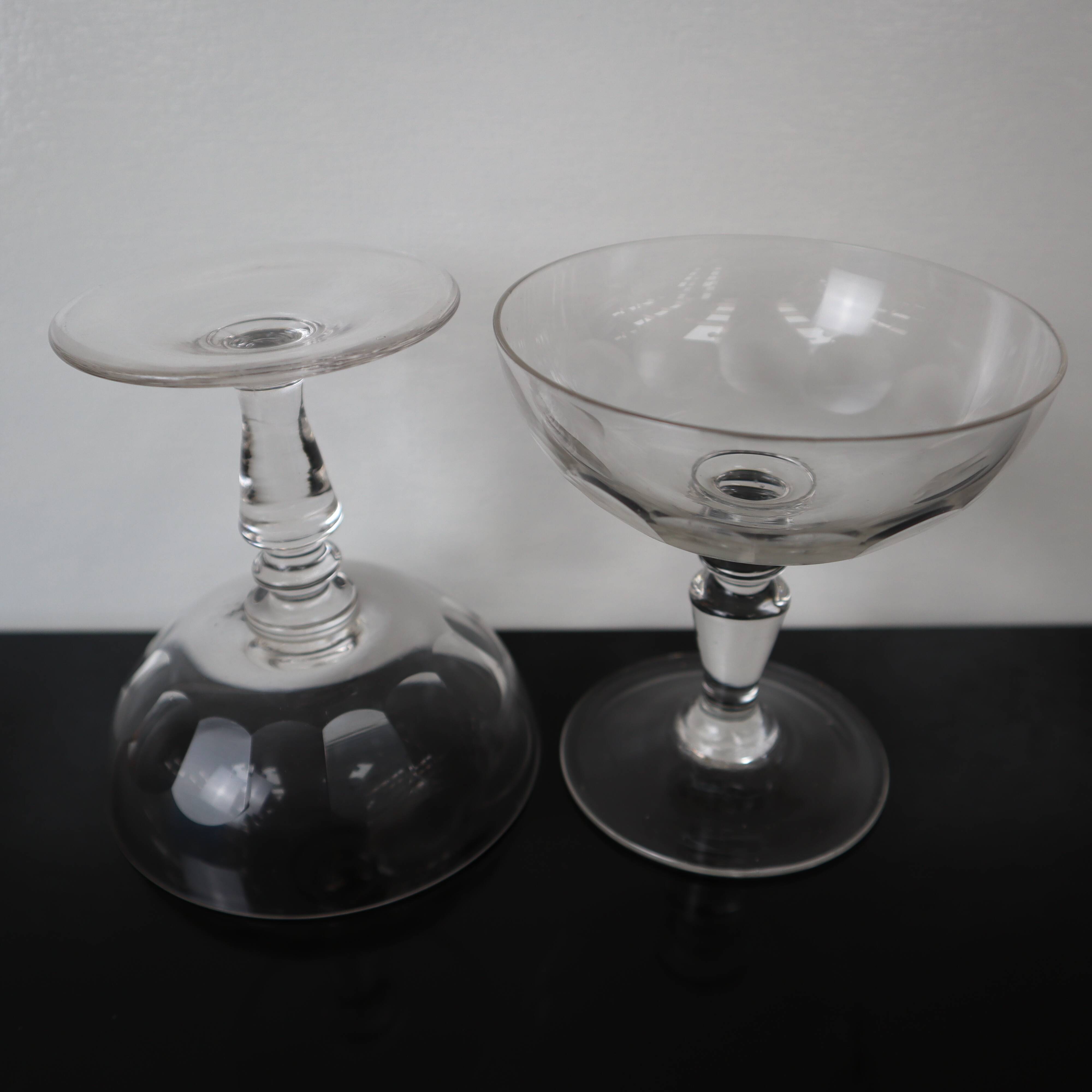 2 Antique faceted champagne glasses in blown glass