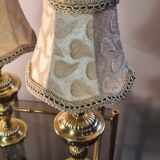 Pair of brass bedside lamp, with pretty velvet lampshade 31x14