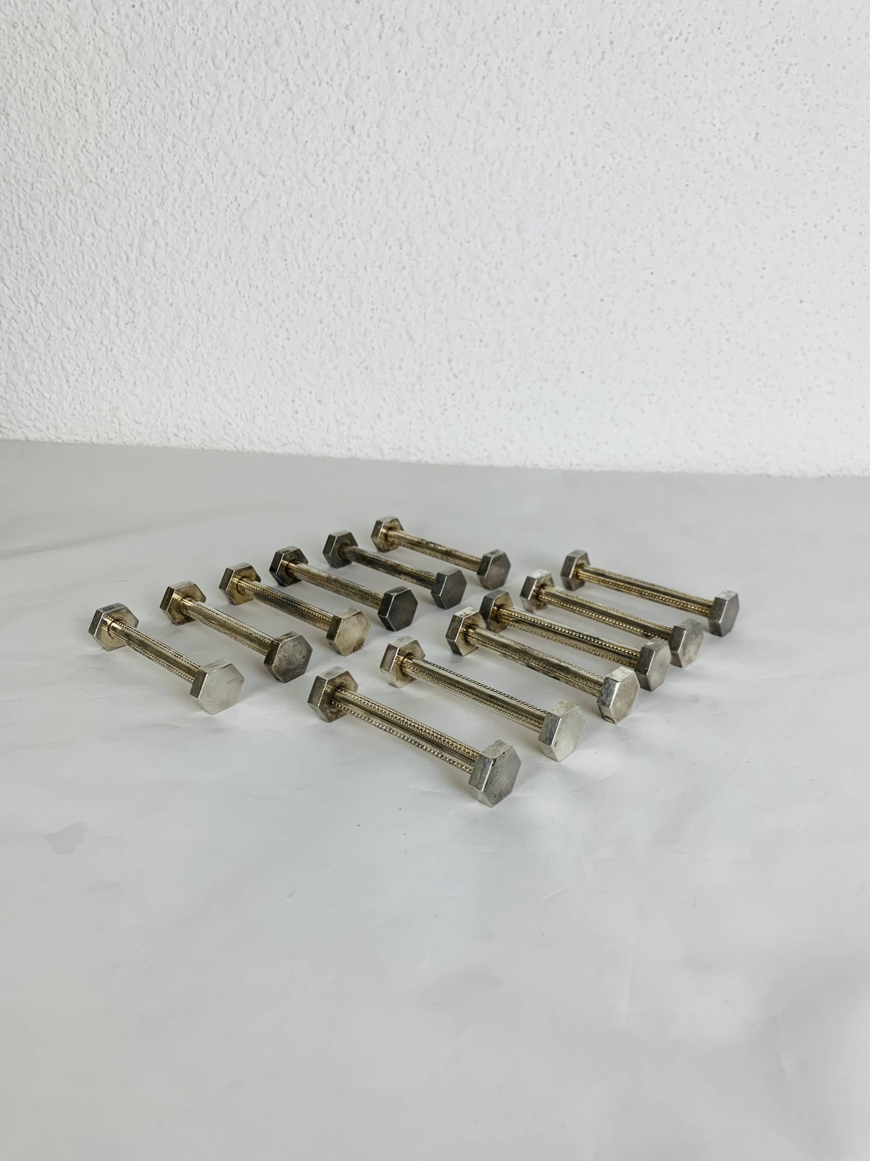 12 art deco silver metal knife holders