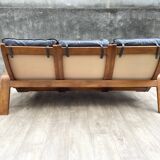 Scandinavian wooden and leather sofa, 1970s