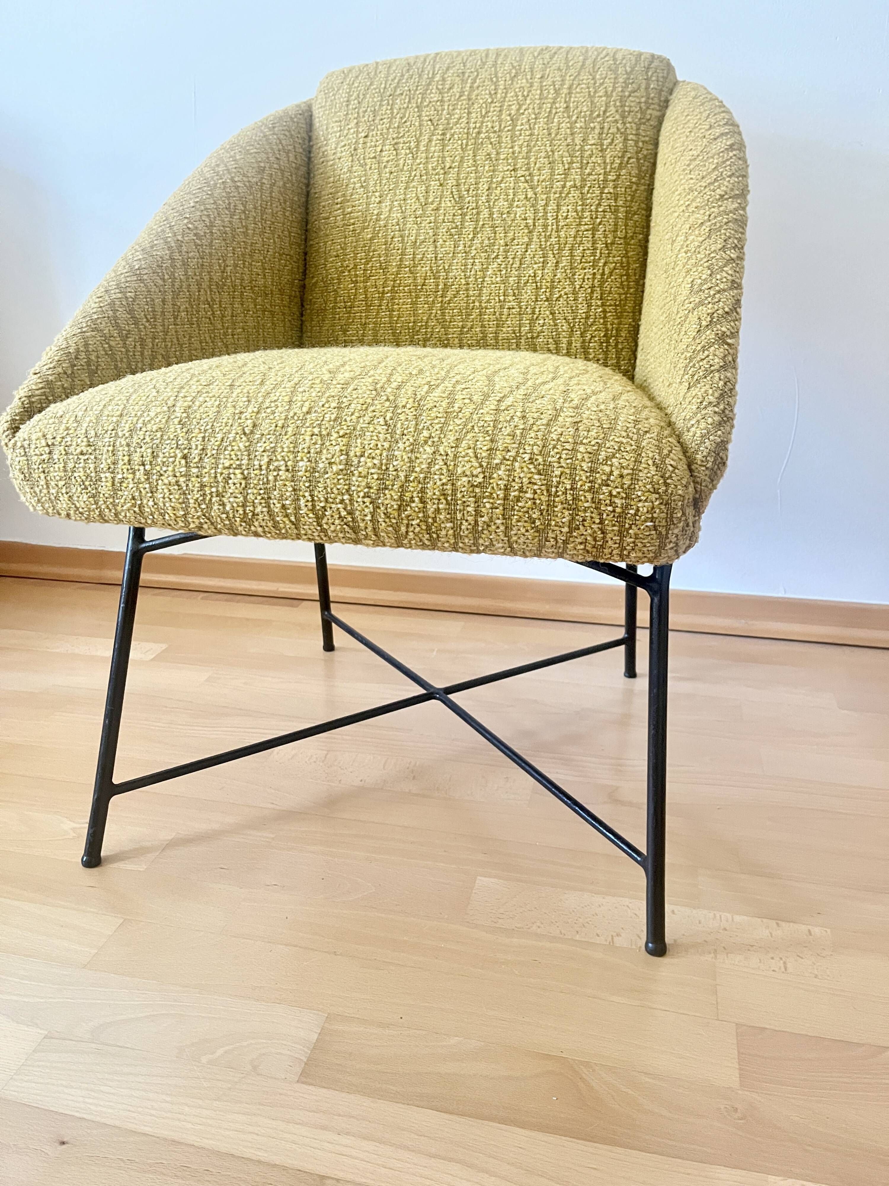 Mid Century Modern Lounge Chair 1950s Scandinavian Armchair Mustard Yellow