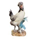 Houdan hen and her baby in barbotine by Paul Comolera