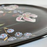 LONGWY earthenware dish with lilies signed L. VALENTI