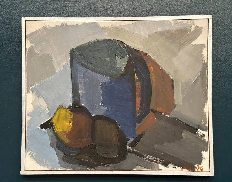 Original Swedish Oil on Canvas – “Blue Jug” by Stig Delang – Signed – Vintage & Framed