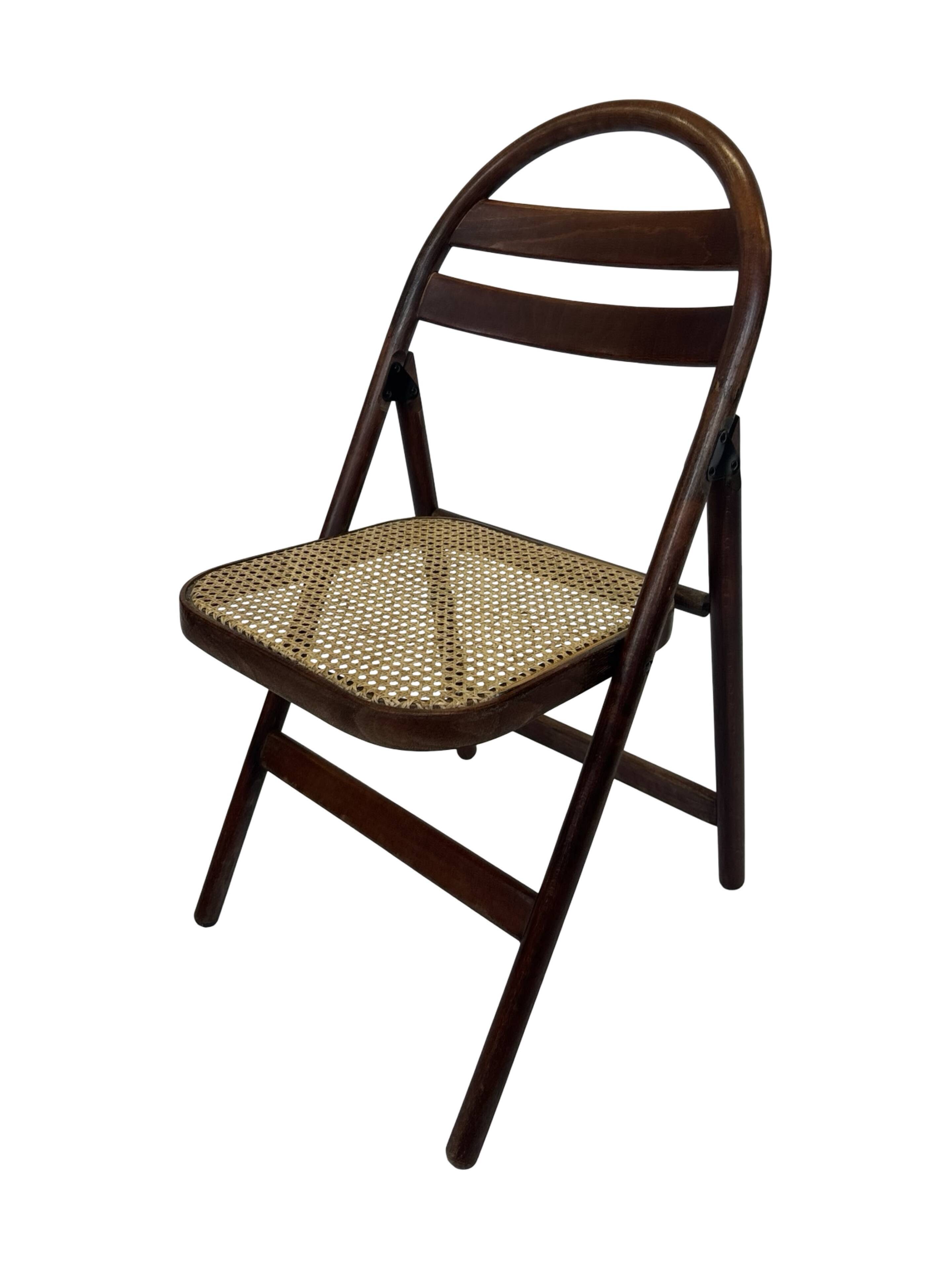 Vintage wooden folding chair with webbing seat 60s minimalist design